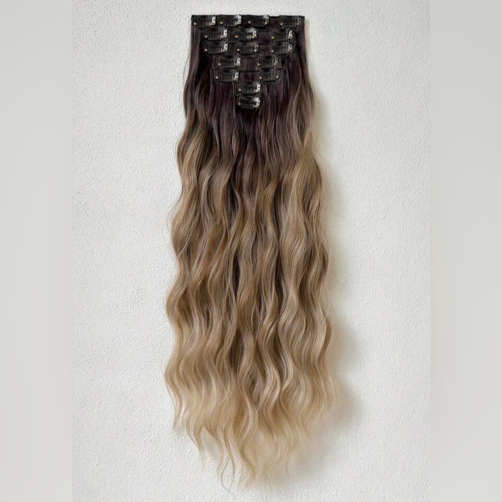 22 In Ashy light Brown Balayage Clip in hair Extensions - Human hair blend